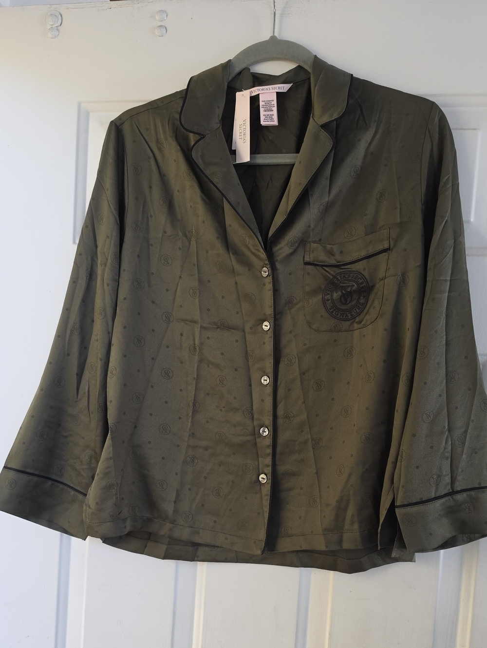 Victoria's Secret olive green satin button-front pajama